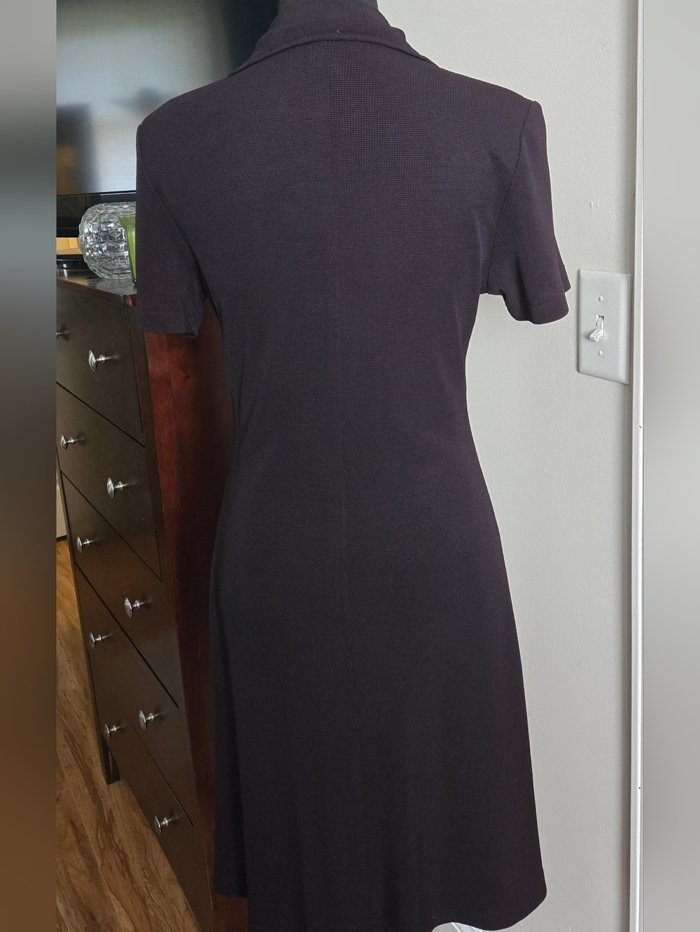 Vintage Ronni Nicole Black Polo Collar Dress V Neck Short Sleeve Size 8 - Picture 4 of 8